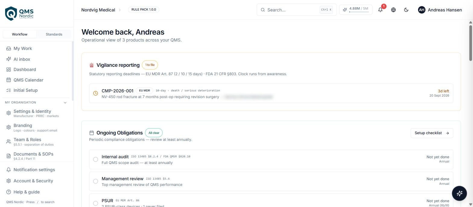 QMS Nordic dashboard